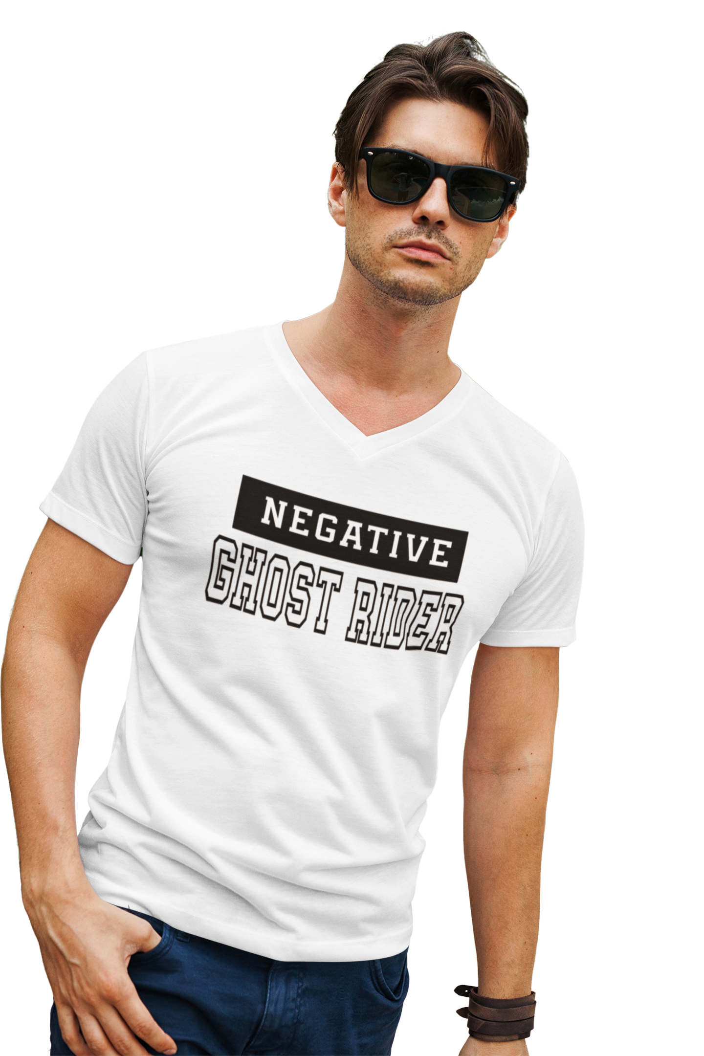 Negative Ghost Rider Unisex Jersey Short Sleeve V-Neck Tee