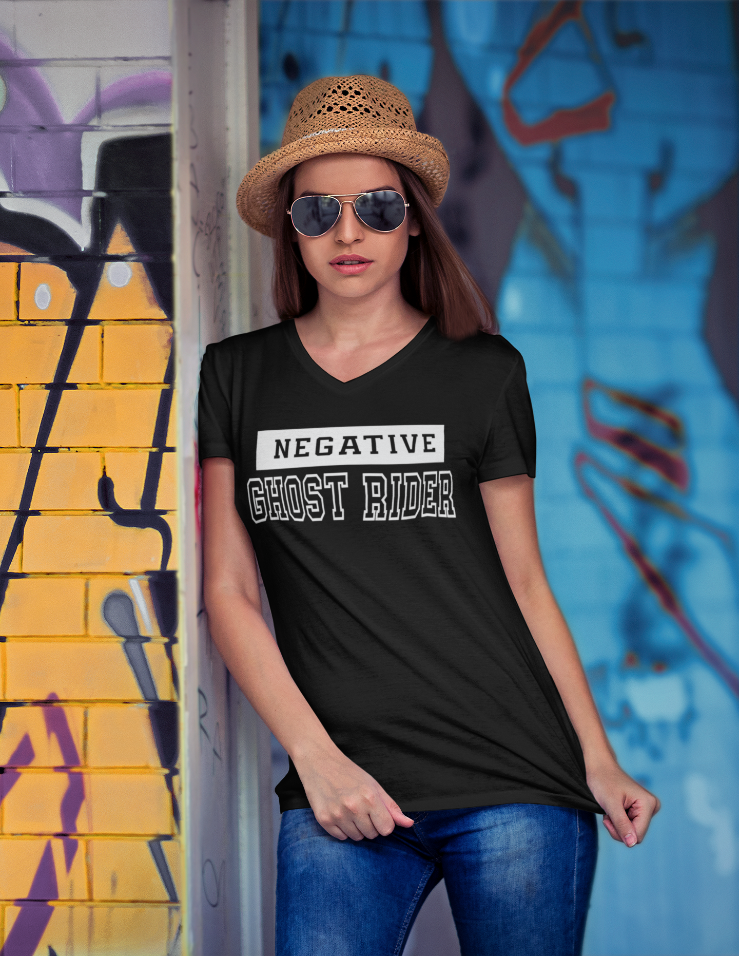 Negative Ghost Rider Unisex Jersey Short Sleeve V-Neck Tee